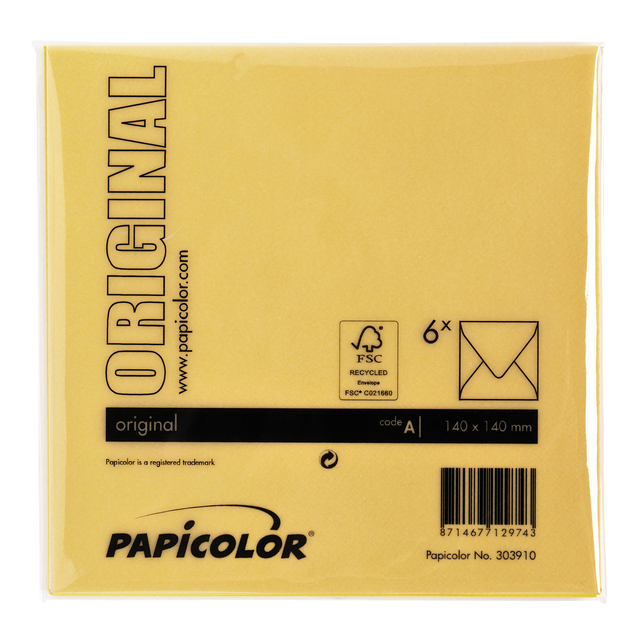 Envelop Papicolor 140x140mm dottergeel pak à 6 stuks