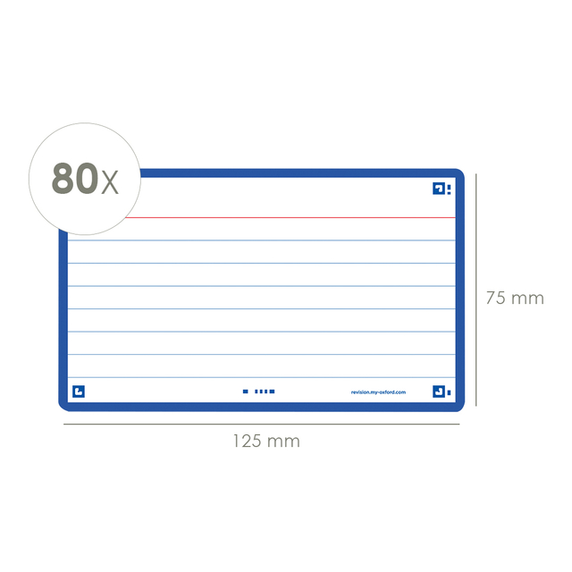 Flashcard Oxford 2.0 75x125mm 80 vel 250gr lijn blauw