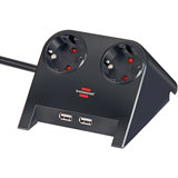 Brennenstuhl Desktop-Power, stekkerdoos met USB poorten, 2 sockets, 1.8m, zwart