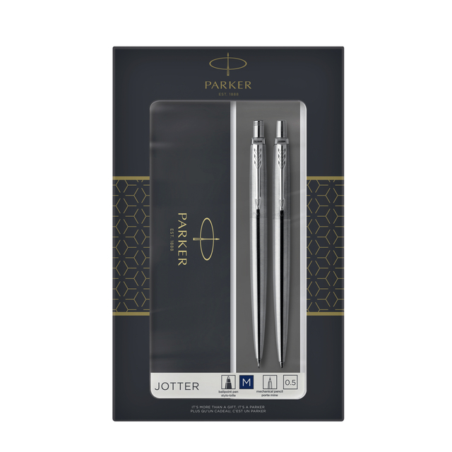 Balpen en vulpotlood Parker Jotter stainless steel CT medium 2 stuks