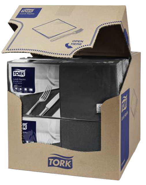 Servetten Tork 2-laags 1/4 gevouwen 200 stuks zwart 477148