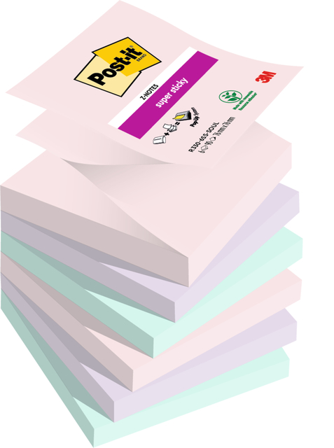 Memoblok Post-it Z-Notes R330 Super Sticky 76x76mm Soulful 6 stuks