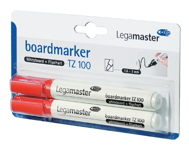 Viltstift Legamaster TZ 100 whiteboard rond 1.5-3mm rood blister à 2 stuks