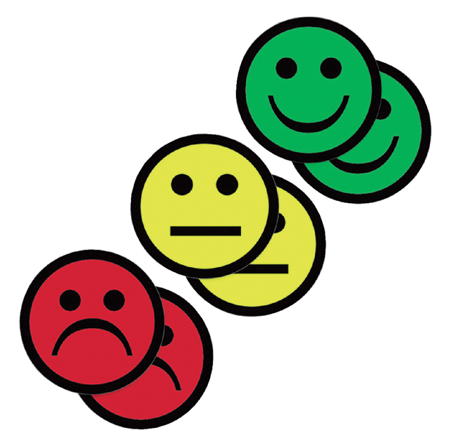 Magneet smiley 75mm 2x geel 2x groen 2x rood