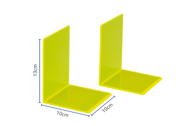 Boekensteun MAUL 10x10x13cm acryl set 2 neon geel transparant