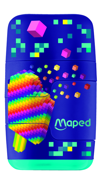 Puntenslijper Maped Pixel Party Connect 2-gaats met gum display à 20 stuks