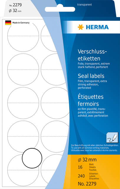 Etiket HERMA 2279 32mm transparant 240 etiketten