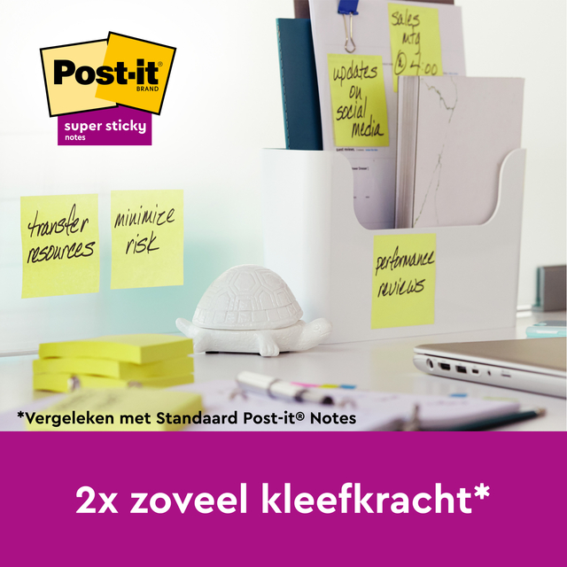 Memoblok Post-it 654 Super Sticky 76x76mm canary yellow 12 stuks