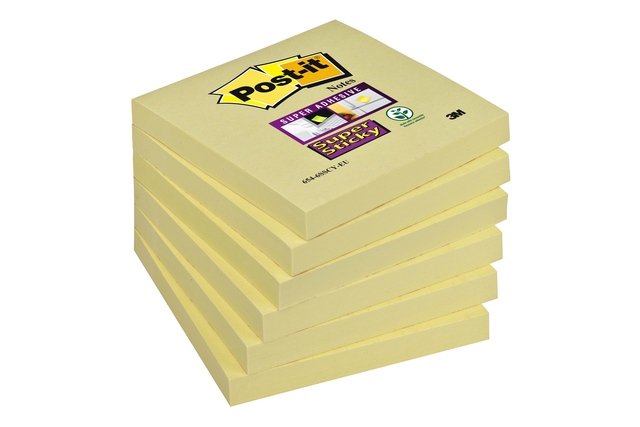 Memoblok Post-it 654  Super Sticky 76x76mm geel