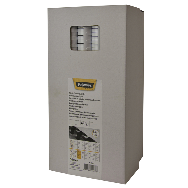 Bindrug Fellowes 10mm 21rings A4 wit 100 stuks