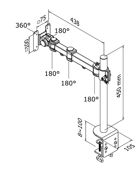 Monitorarm Neomounts D960 10-30" met klem zwart