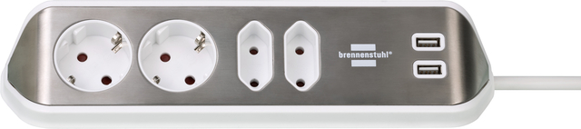 Stekkerdoos Brennenstuhl bureau Estilo 4 voudig inclusief 2 USB 2 meter wit/zilver