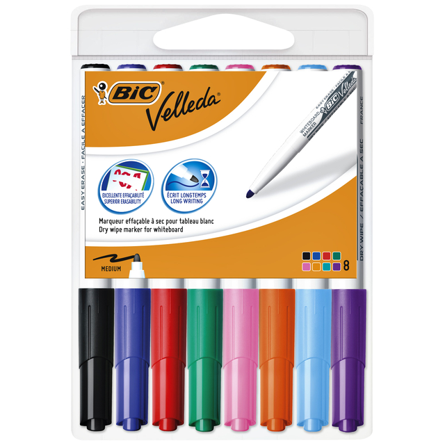 Viltstift Bic Velleda 1748 whiteboard rond medium assorti blister à 8 stuks