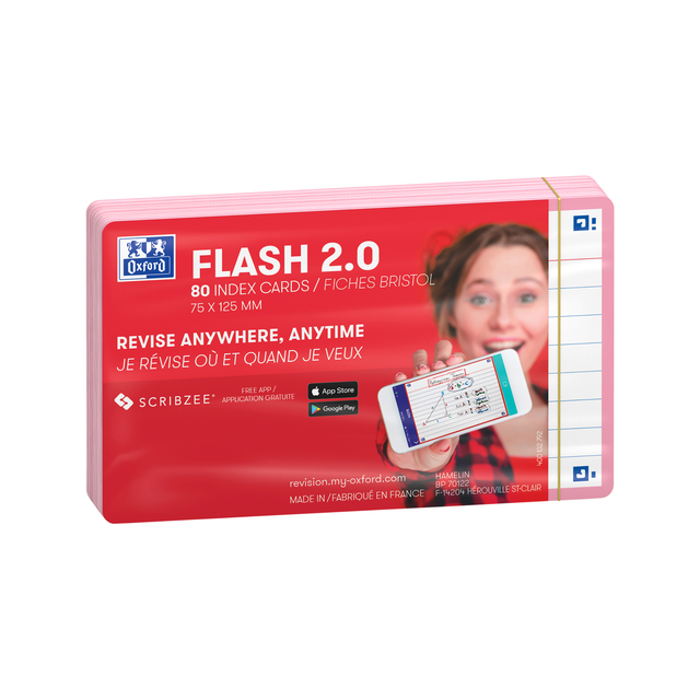 Flashcard Oxford 2.0 75x125mm 80 vel 250gr lijn roze