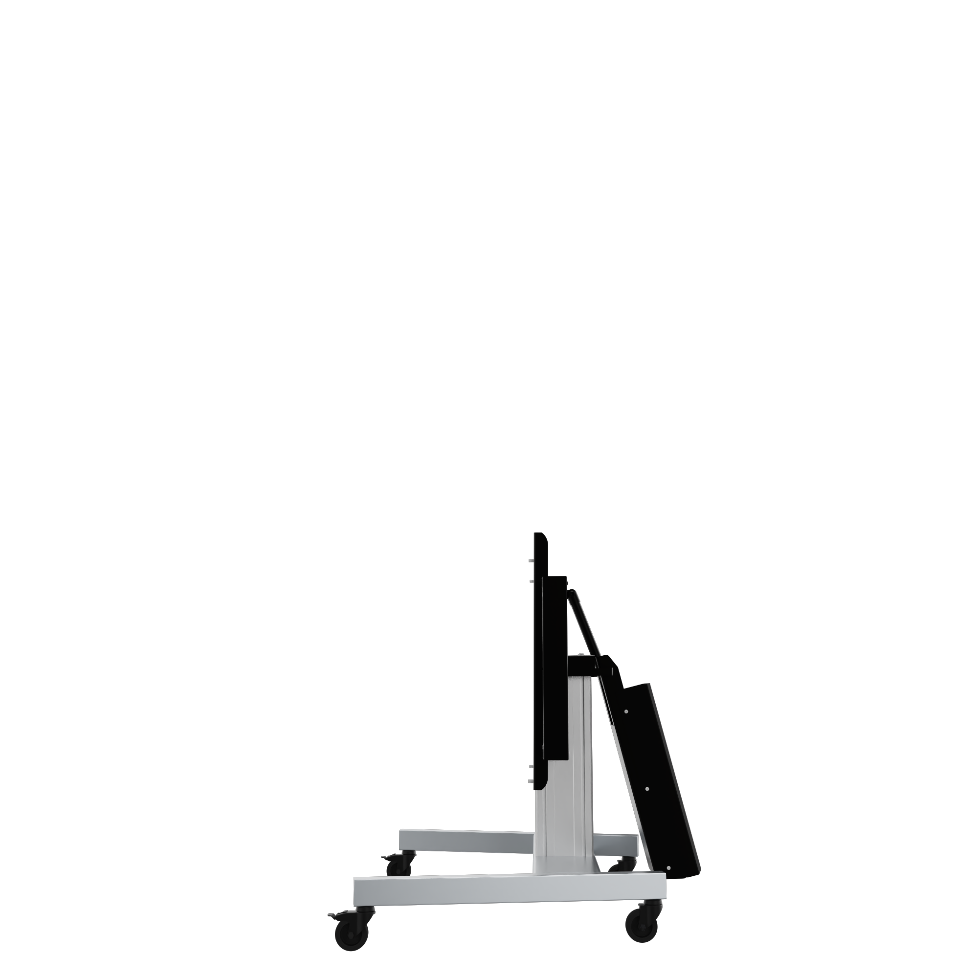 Elektrisch in hoogte verstelbare en kantelbare tv-trolley, verrijdbare monitorstandaard, slag 28 cm