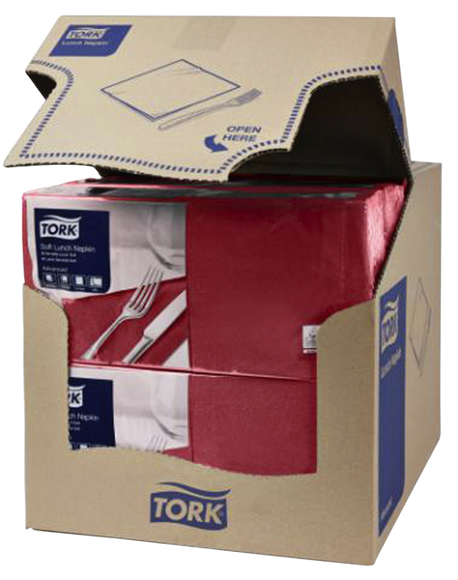 Servetten Tork 2-laags 1/4 gevouwen 200 stuks bordeaux 477213