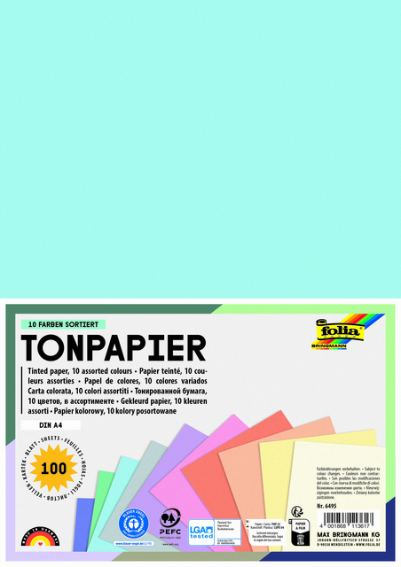 Knutselpapier Folia A4 100vel 10 pastelkleuren