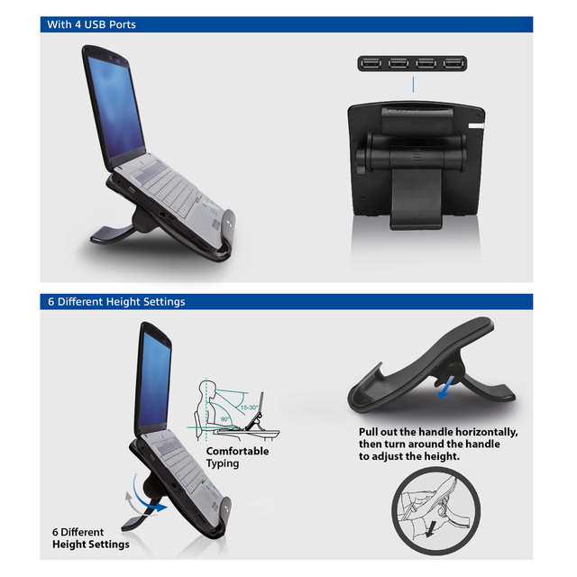 Laptopstandaard ACT 6 standen 4-p hub