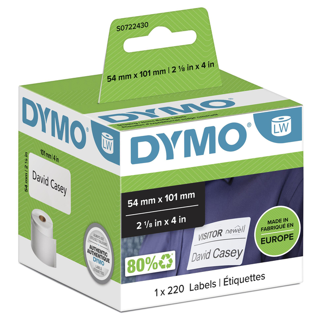 Etiket Dymo LabelWriter naamkaart 54x101mm 1 rol á 220 stuks wit