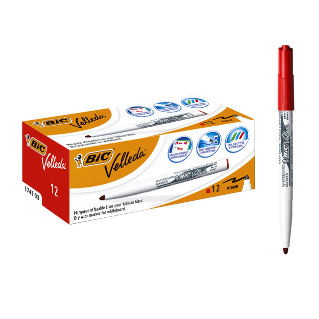 Viltstift Bic Velleda 1741 whiteboard rond medium rood