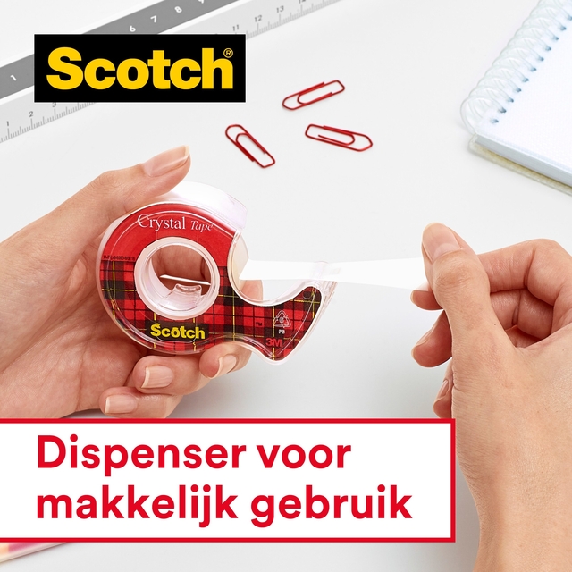 Plakband Scotch Crystal 600 19mmx7.5m transparant 2+1 gratis + handdispenser