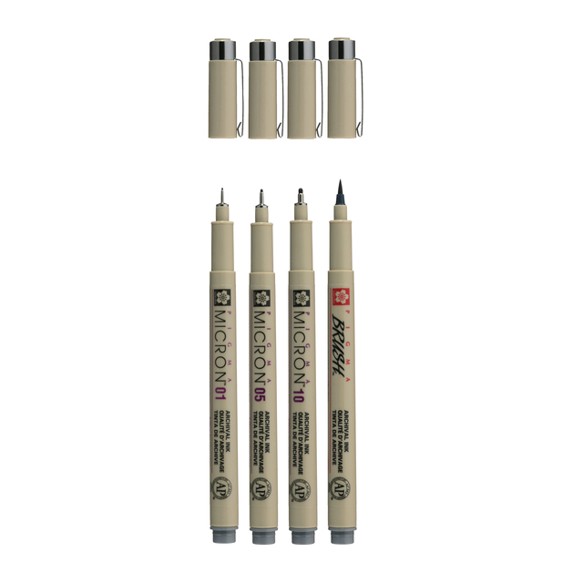 Fineliner Sakura Pigma Micron koelgrijs set 4 maten