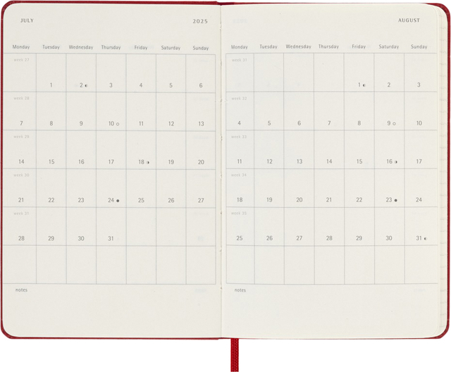 Agenda 2025 Moleskine 12M Planner Weekly 7dagen/1pagina pocket sc scarlet red