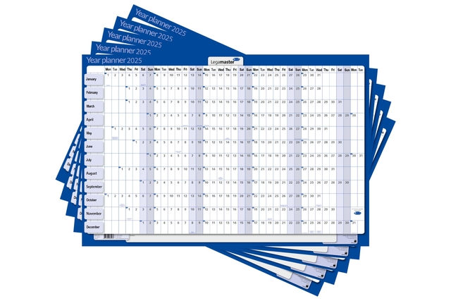 Jaarplanner 2025 Legamaster 90x60cm horizontaal gelamineerd Engelstalig