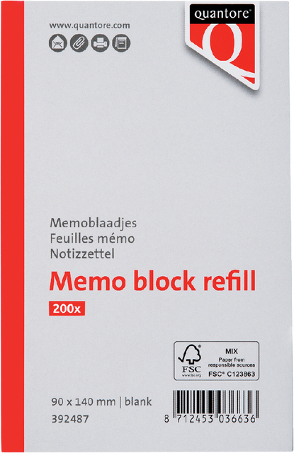 Memoblaadjes Quantore losbladig 140x90x20mm 200 vel