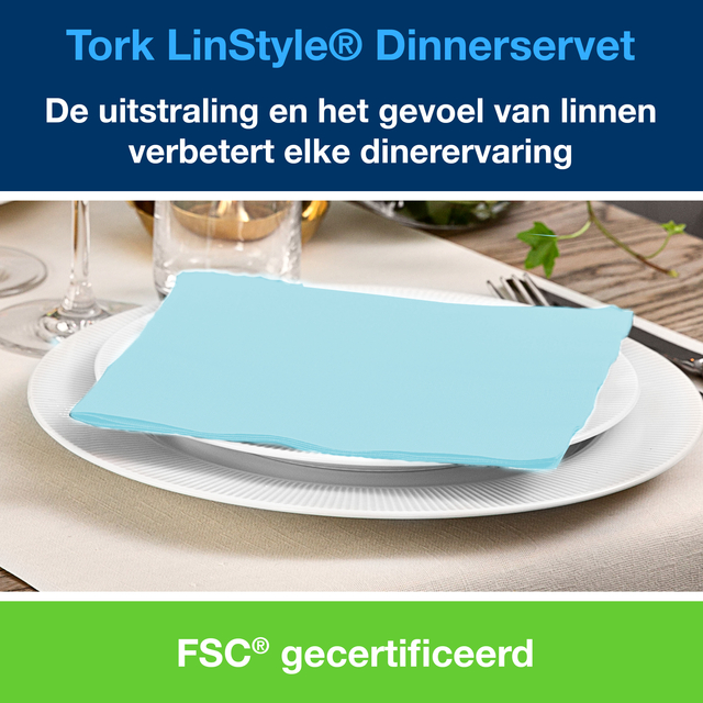 Dinnerservetten Tork LinStyle® 1/4-vouw 1-laags 50 stuks aquablauw 478880