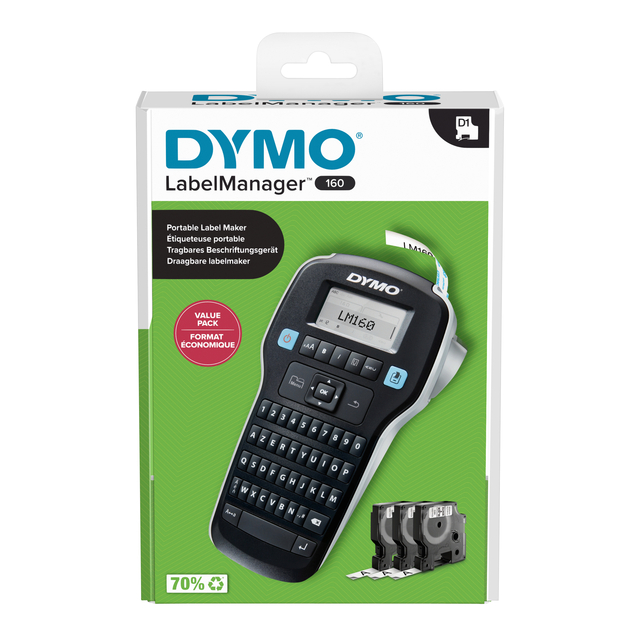 Labelprinter Dymo LabelManager 160 draagbaar azerty 12mm zwart valuepack