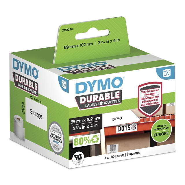 Etiket Dymo LabelWriter industrieel 59x102mm 1 rol á 300 stuks wit