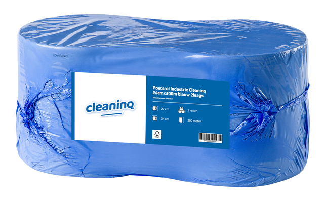 Poetsrol Industrie Cleaninq 24cmx300m blauw 2-laags 2 rollen