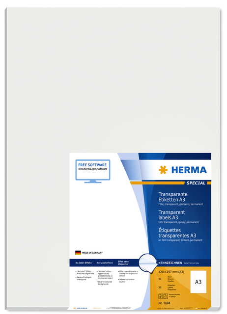 Etiket HERMA 8694 A3 297x420mm transparant 50 stuks