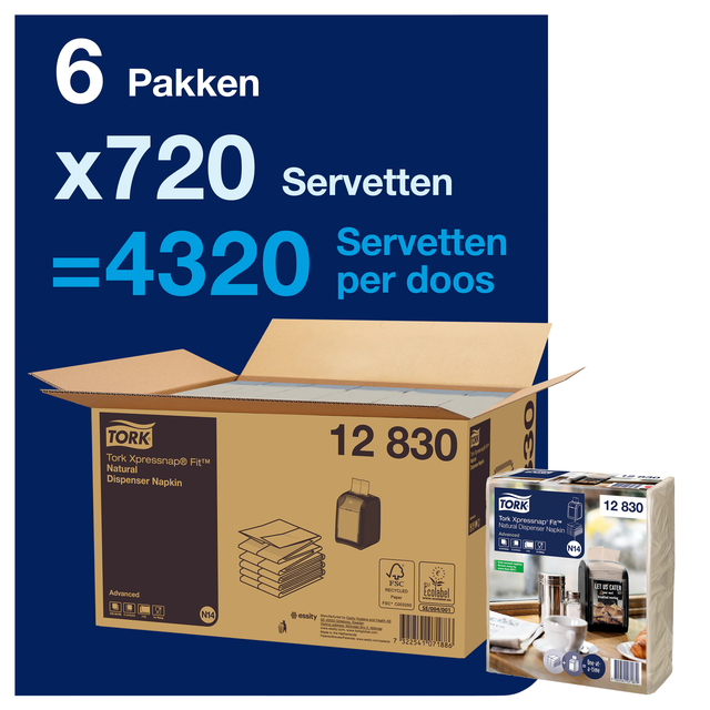 Servetten Tork Xpressnap Fit ® N14 2-laags 720 stuks naturel 12830