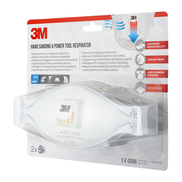 Stofmasker 3M Aura voor schuren 9322 FFP2 met ventiel 2 stuks