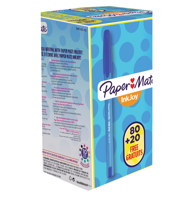 Balpen Paper Mate Inkjoy 100 medium blauw valuepack 80+20 gratis