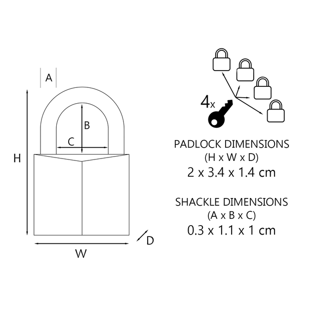 Hangslot MasterLock 4 assorti alu 20mm 4 stuks