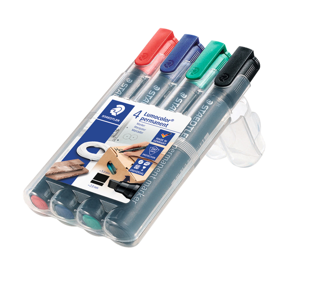 Viltstift Staedtler Lumocolor 350 permanent schuin set à 4 stuks assorti