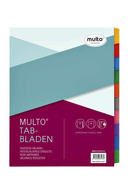 Tabbladen Multo A4 23-gaats 10-delig wit karton 220gr