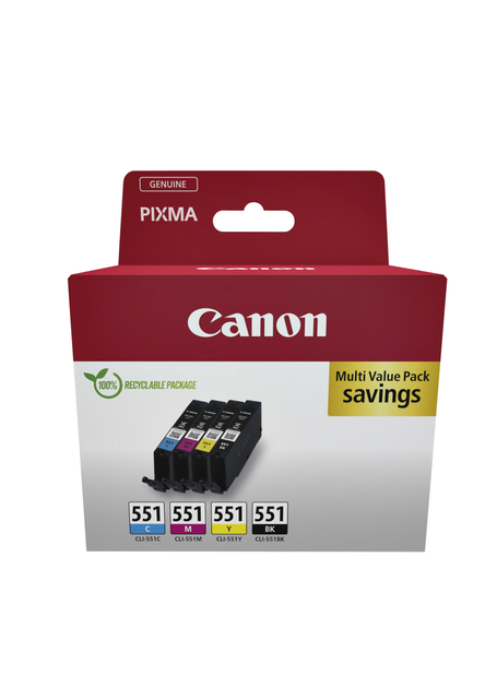 Inktcartridge Canon CLI-551 zwart + 3 kleuren