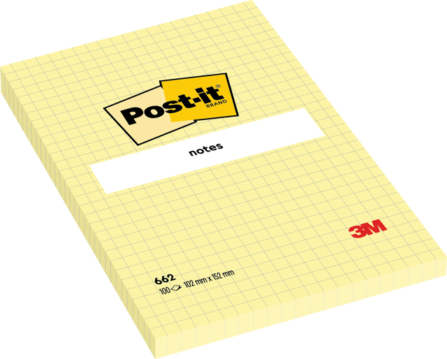 Memoblok Post-it 662 102x152mm ruit geel