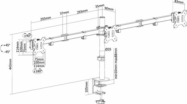 Monitorarm Neomounts  D550D3 10-27" zwart