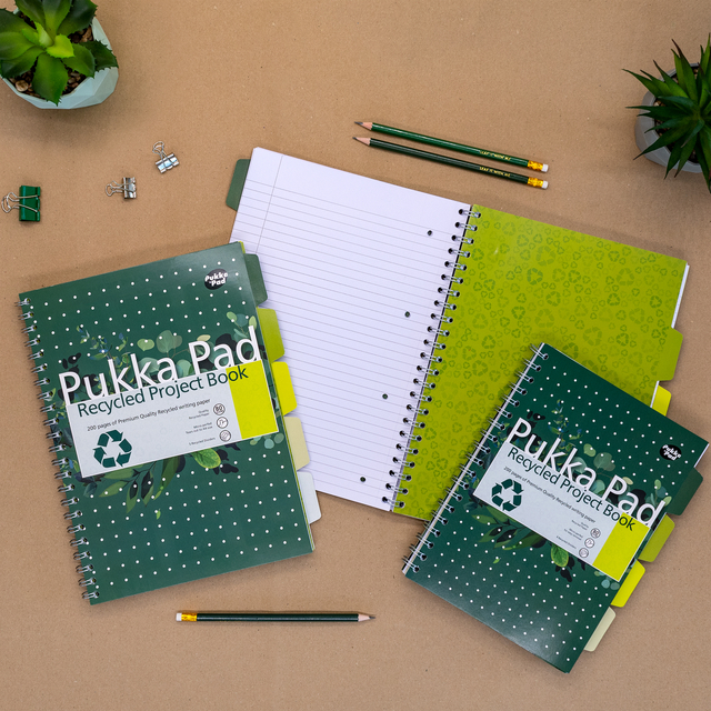 Projectboek Pukka Pad Recycled B5 lijn 4-tabs 200 pagina's 80gr groen