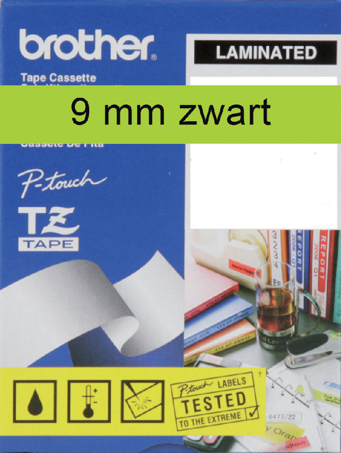 Labeltape Brother P-touch TZe-721 standaard 9mm zwart op groen