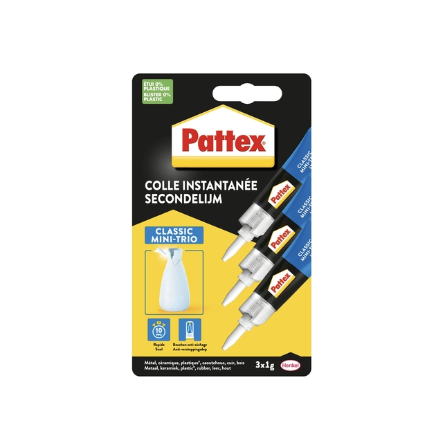 Secondelijm Pattex Classic mini trio tube 3x1gram op blister