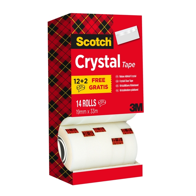 Plakband Scotch Crystal 600 19mmx33m transparant 12+2 gratis