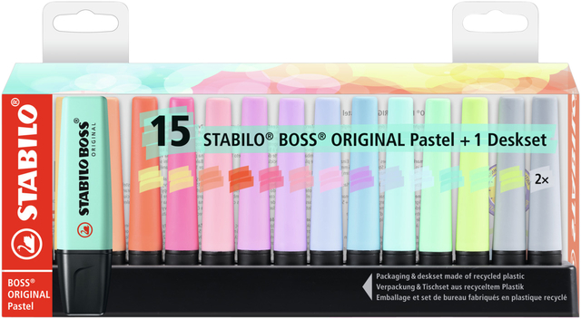 Markeerstift STABILO BOSS Original 70/15 pastel assorti deskset à 15 stuks