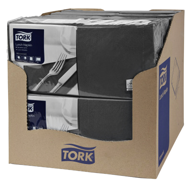 Servetten Tork 2-laags 1/4 gevouwen 200 stuks zwart 477148