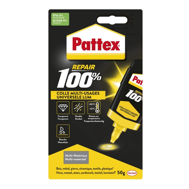 Alleslijm Pattex 100% tube 50 gram op blister